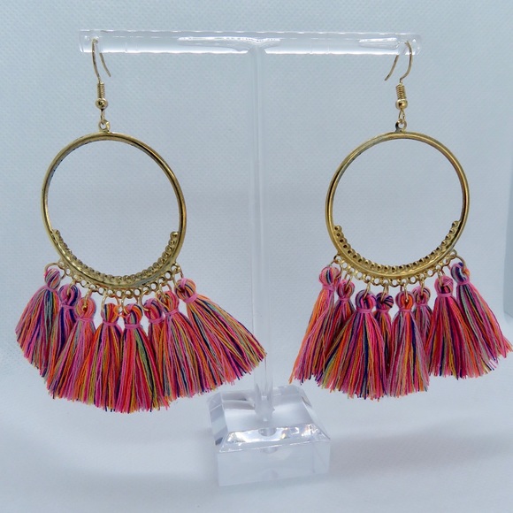 Multicolor Boho Tassel Earrings - Picture 4 of 5